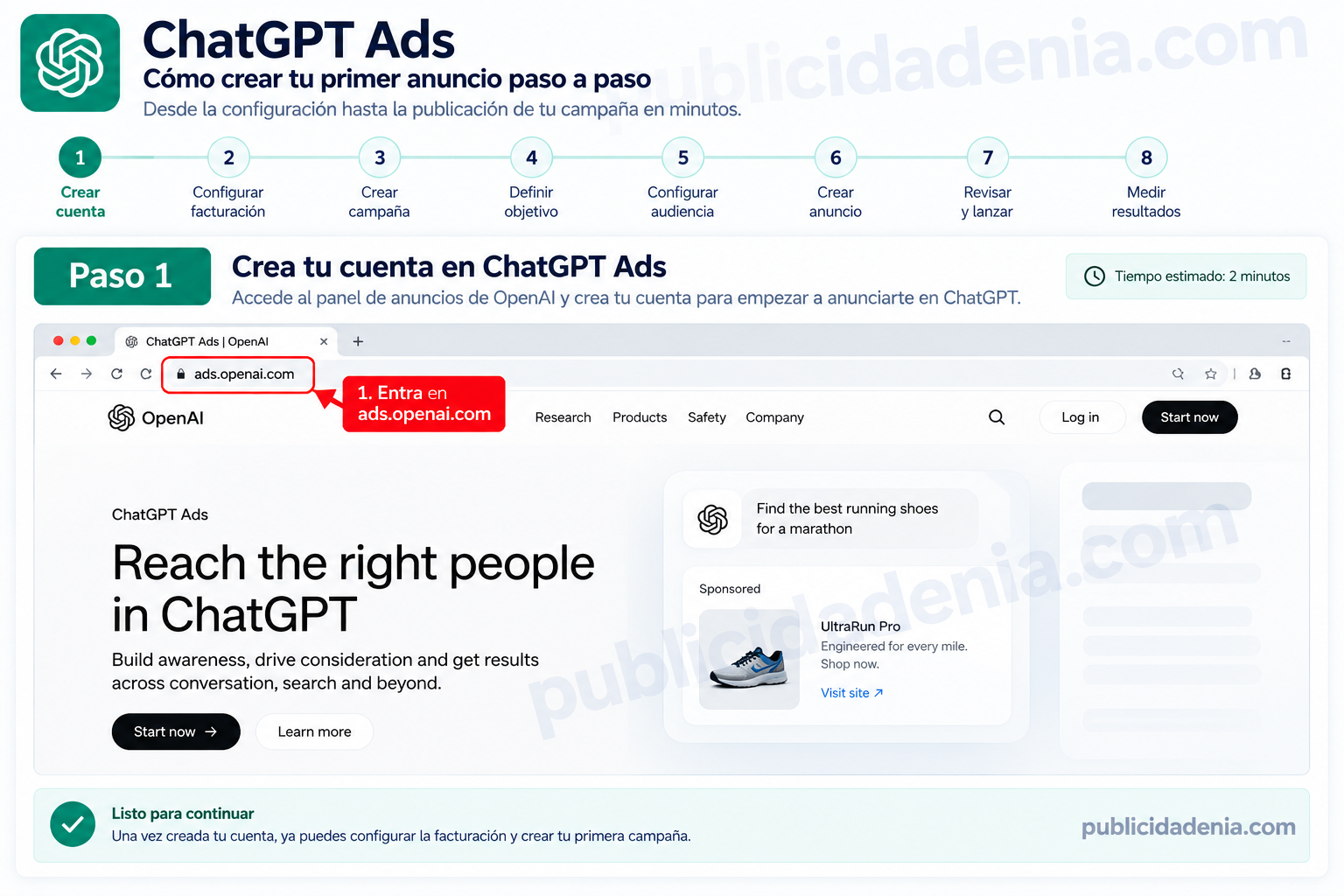Paso 1: crear una cuenta en ChatGPT Ads