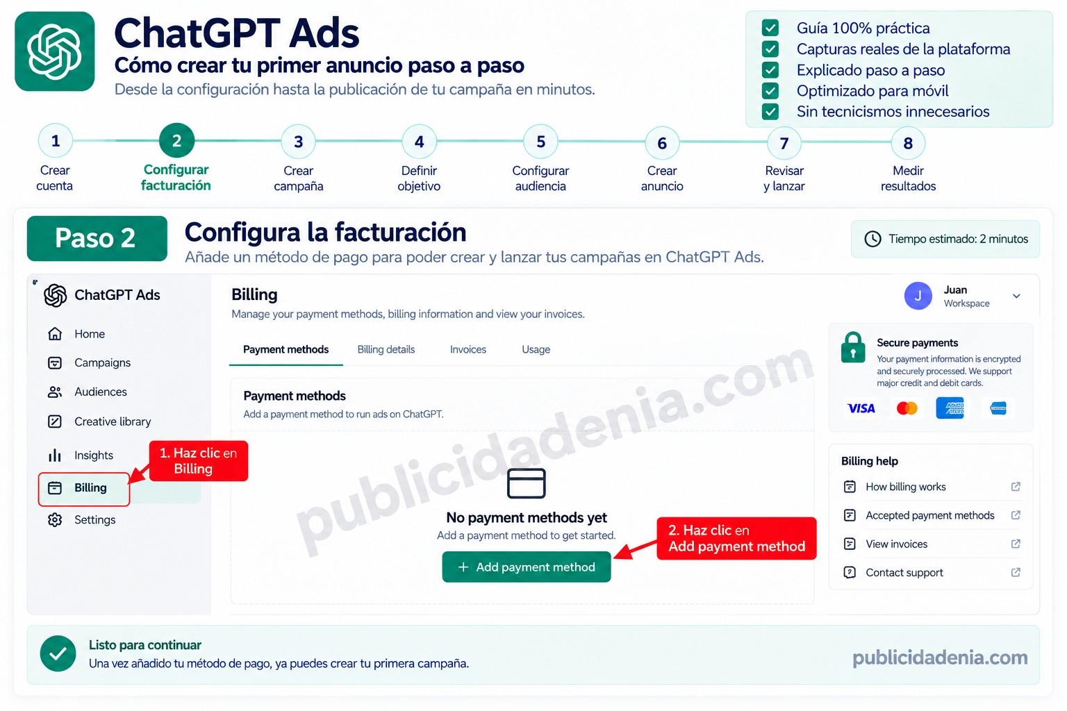 Paso 2: configurar la facturación de ChatGPT Ads