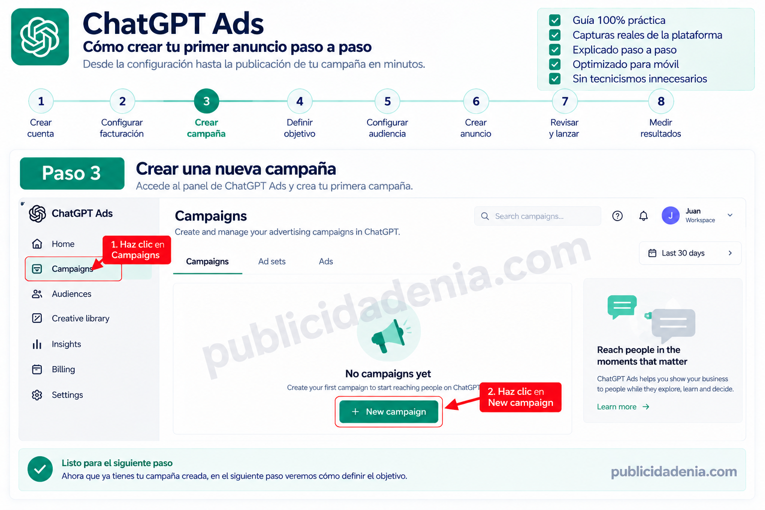Paso 3: crear una campaña nueva en ChatGPT Ads