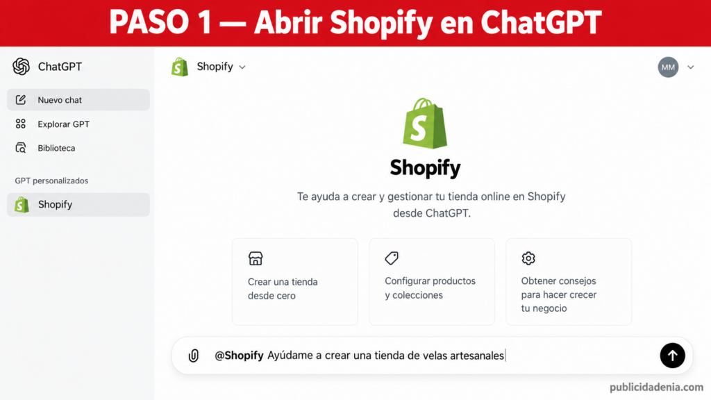 Paso 1: Abre Shopify en ChatGPT